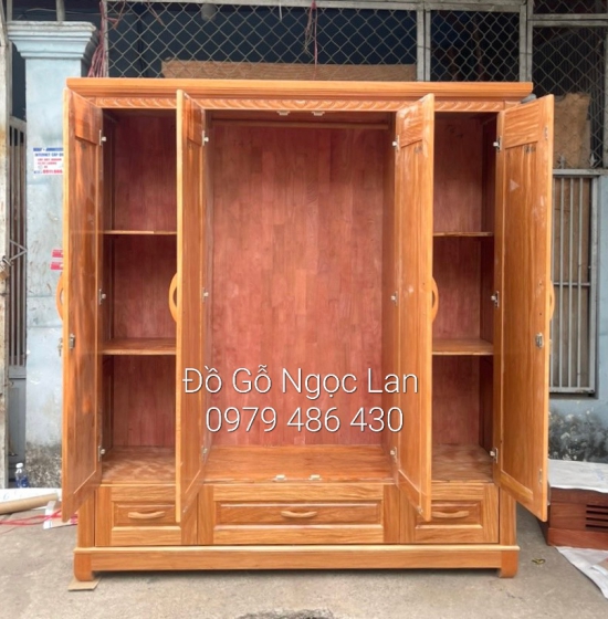 Tủ áo 4 cánh gỗ đinh hương mẫu đai hoa- hiện đại 