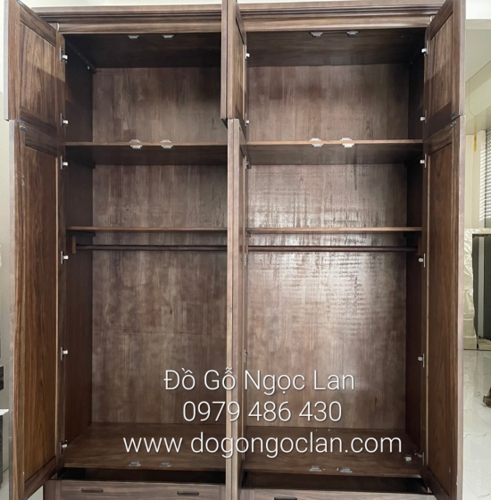 Tủ quần áo 4 cánh 2 tầng gỗ  óc chó cao cấp - hiện đại 