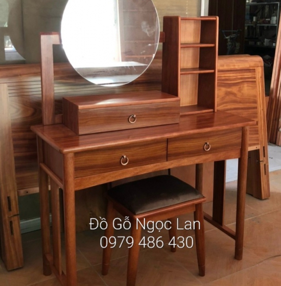 Bàn trang điểm  gỗ cẩm gương tròn 1m hiện đại 