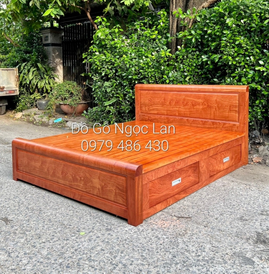 Giường ngủ có hộc kéo gỗ hương đá - hiện đại 