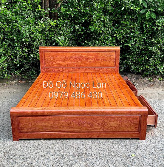 Giường ngủ có hộc kéo gỗ hương đá - hiện đại 