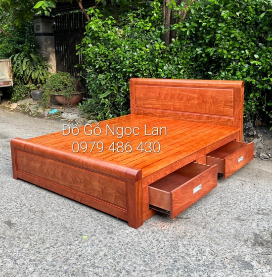 Giường ngủ có hộc kéo gỗ hương đá - hiện đại 