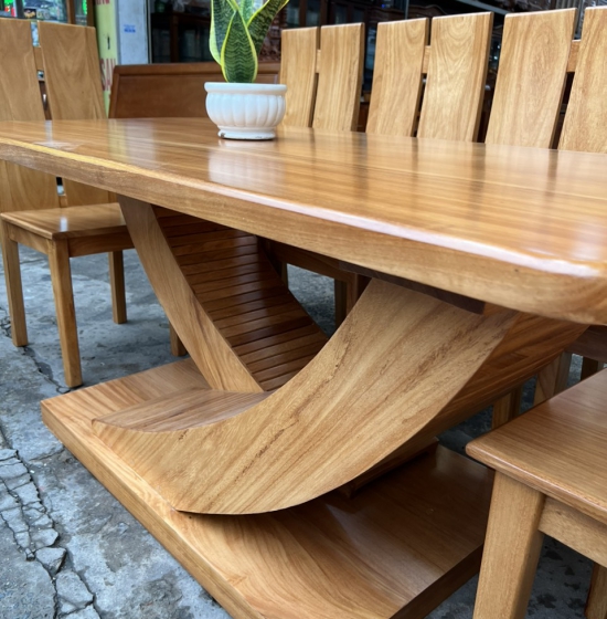 Bàn Ăn Gỗ Gõ Đỏ 8 Ghế Hiện Đại Chân Thuyền 