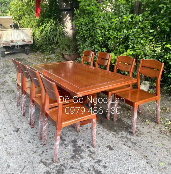 Bàn Ăn Gỗ Xoan Đào 8 Ghế Chân Thuyền Cao Cấp 