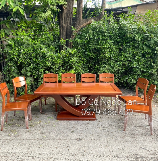 Bàn Ăn Gỗ Xoan Đào 8 Ghế Chân Thuyền Cao Cấp 