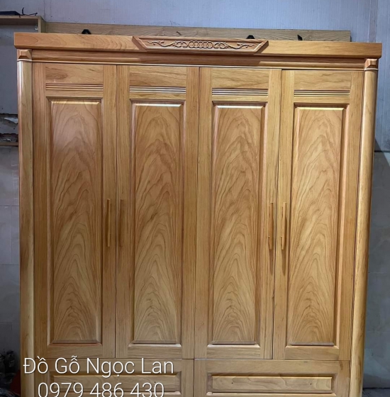 Tủ Quần Áo Gỗ Gõ Đỏ 4 Cánh Mẫu Chơn - Hiện Đại 