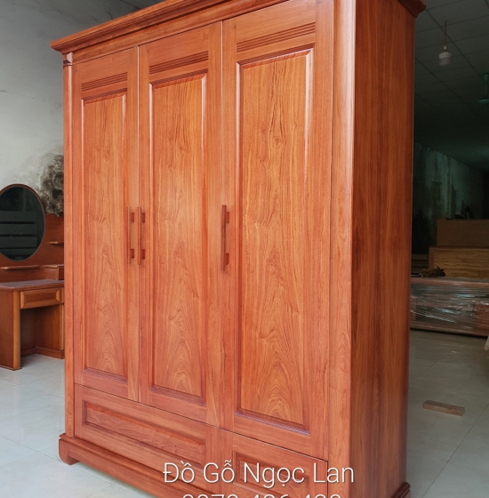 Tủ Quần Áo 3 Cánh Gỗ Hương Đá Mẫu Trơn Hiện Đại 