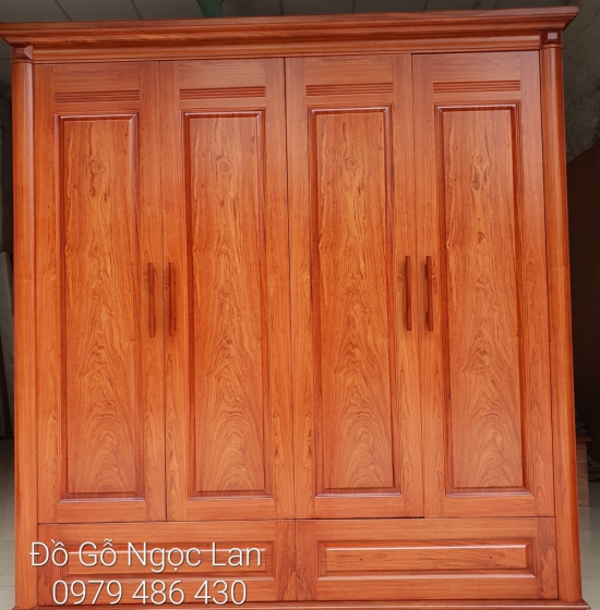 Tủ quần áo 4 cánh gỗ hương đá mẫu trơn hiện đại 