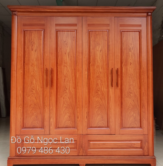 Tủ quần áo 4 cánh gỗ hương đá mẫu trơn hiện đại 