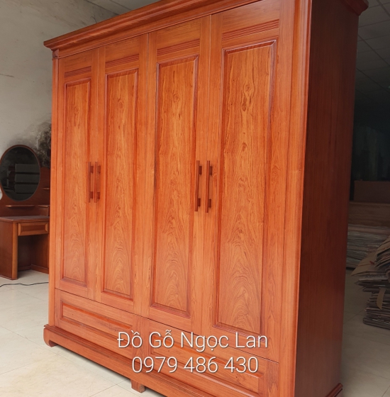 Tủ quần áo 4 cánh gỗ hương đá mẫu trơn hiện đại 