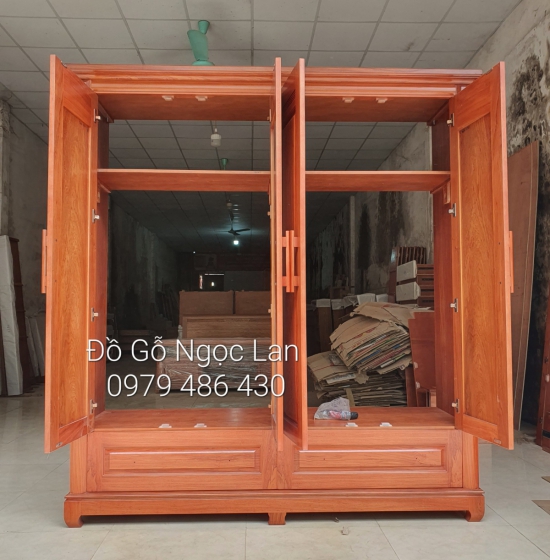 Tủ quần áo 4 cánh gỗ hương đá mẫu trơn hiện đại 