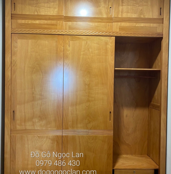 Tủ Quần Áo Gỗ Gõ Đỏ Cánh Lùa Kịch Trần Cao Cấp - Hiện Đại