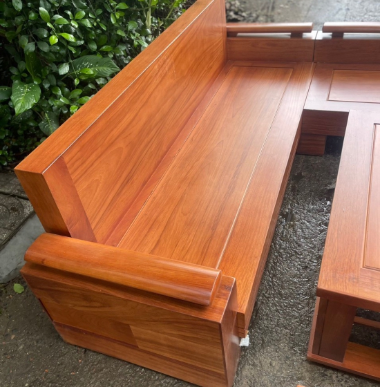 Bộ Bàn Ghế Sofa Góc L Gỗ Gõ Đỏ 2m3 x 2m - Tay Trứng 