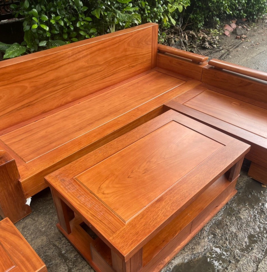 Bộ Bàn Ghế Sofa Góc L Gỗ Gõ Đỏ 2m3 x 2m - Tay Trứng 