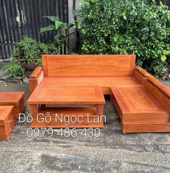Bộ Bàn Ghế Sofa Góc L Gỗ Gõ Đỏ 2m3 x 2m - Tay Trứng 