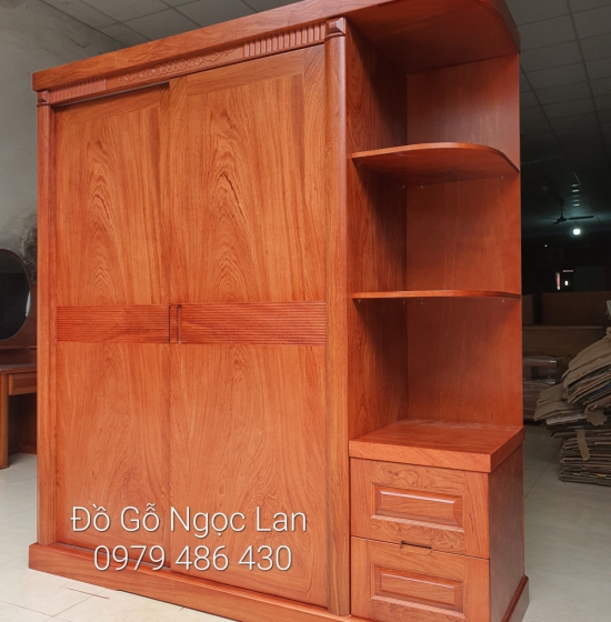 Tủ Quần Áo Gỗ Hương Đá 1M9 Cửa Lùa Kèm Góc Trang Trí - Hiện Đại