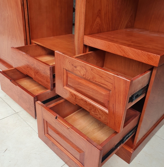 Tủ Quần Áo Gỗ Hương Đá 1M9 Cửa Lùa Kèm Góc Trang Trí - Hiện Đại