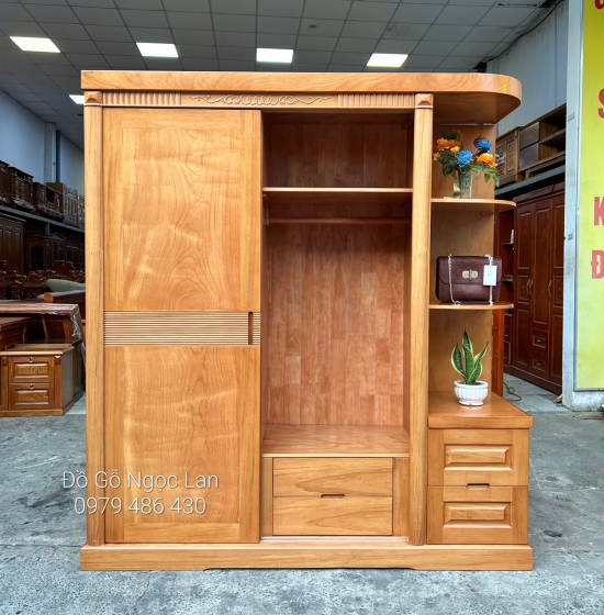 Tủ Quần Áo Gỗ Gõ Đỏ Cửa Lùa Góc Trang Trí 1m9 - Vế Phải 