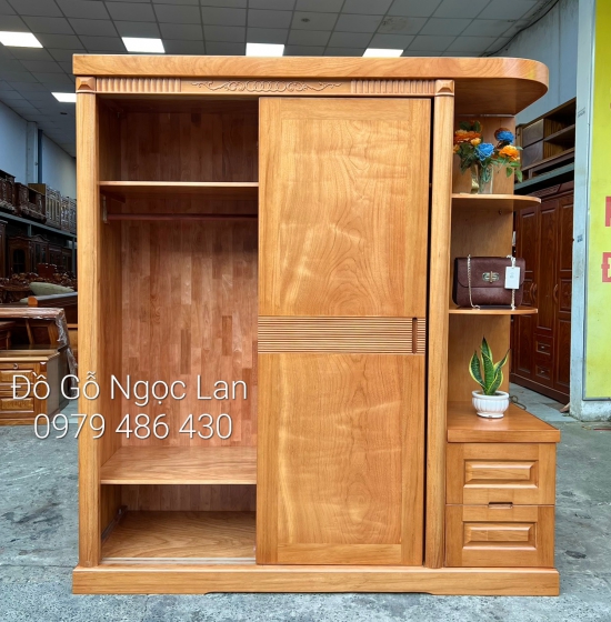 Tủ Quần Áo Gỗ Gõ Đỏ Cửa Lùa Góc Trang Trí 1m9 - Vế Phải 