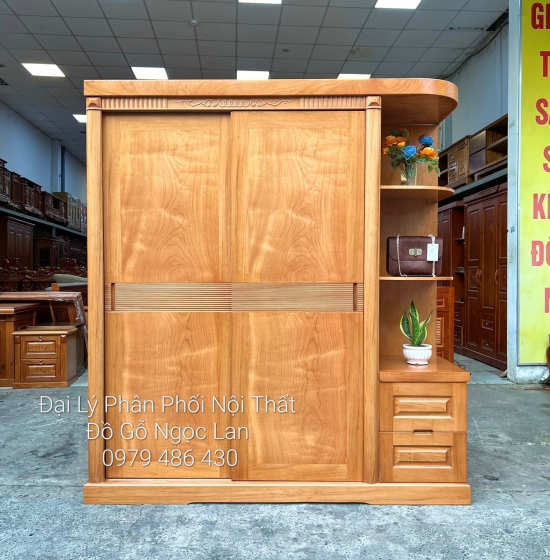 Tủ Quần Áo Gỗ Gõ Đỏ Cửa Lùa Góc Trang Trí 1m9 - Vế Phải 