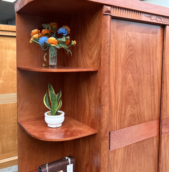 TỦ QUẦN ÁO GỖ HƯƠNG ĐÁ CỬA LÙA 2 CÁNH GÓC TRANG TRÍ - VẾ PHẢI 