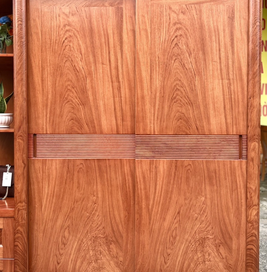 TỦ QUẦN ÁO GỖ HƯƠNG ĐÁ CỬA LÙA 2 CÁNH GÓC TRANG TRÍ - VẾ PHẢI 