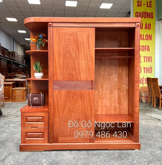TỦ QUẦN ÁO GỖ HƯƠNG ĐÁ CỬA LÙA 2 CÁNH GÓC TRANG TRÍ - VẾ PHẢI 