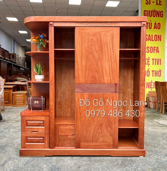 Tủ Quần Áo Gỗ Hương Đá 1M9 Cửa Lùa Kèm Góc Trang Trí - Hiện Đại