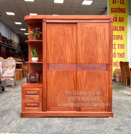 TỦ QUẦN ÁO GỖ HƯƠNG ĐÁ CỬA LÙA 2 CÁNH GÓC TRANG TRÍ - VẾ PHẢI 