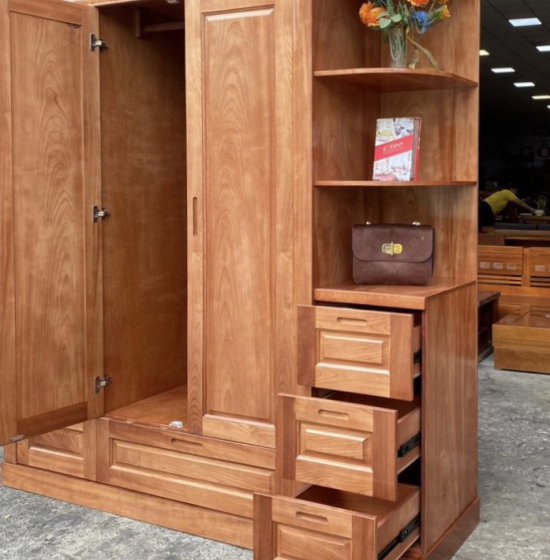 TỦ QUẦN ÁO GỖ XOAN ĐÀO 3 CÁNH KÈM KỆ TRANG TRÍ 