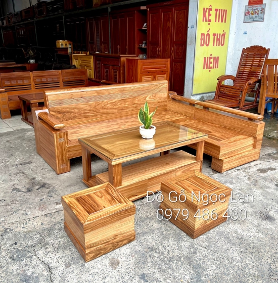 GHẾ SOFA GỖ HƯƠNG XÁM GÓC L 2M1 X 1M6 TAY TRỨNG ,TỰA CONG 