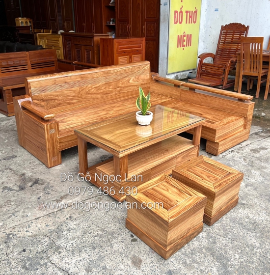 GHẾ SOFA GỖ HƯƠNG XÁM GÓC L 2M1 X 1M6 TAY TRỨNG ,TỰA CONG 