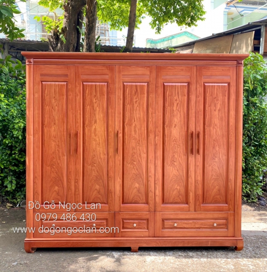 Tủ Quần Áo Gỗ Hương Đá 5 Cánh Trơn Hiện Đại TA 084