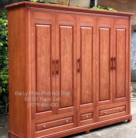Tủ Quần Áo Gỗ Hương Đá 5 Cánh Trơn Hiện Đại TA 084