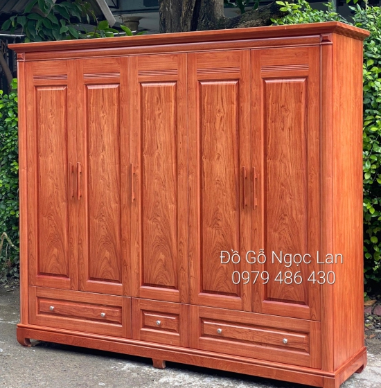 Tủ Quần Áo Gỗ Hương Đá 5 Cánh Trơn Hiện Đại TA 084