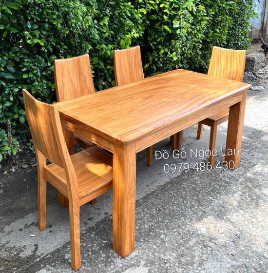BÀN ĂN GỖ GÕ ĐỎ 4 GHẾ MẶT NGUYÊN KHỐI - HIỆN ĐẠI