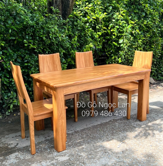 BÀN ĂN GỖ GÕ ĐỎ 4 GHẾ MẶT NGUYÊN KHỐI - HIỆN ĐẠI