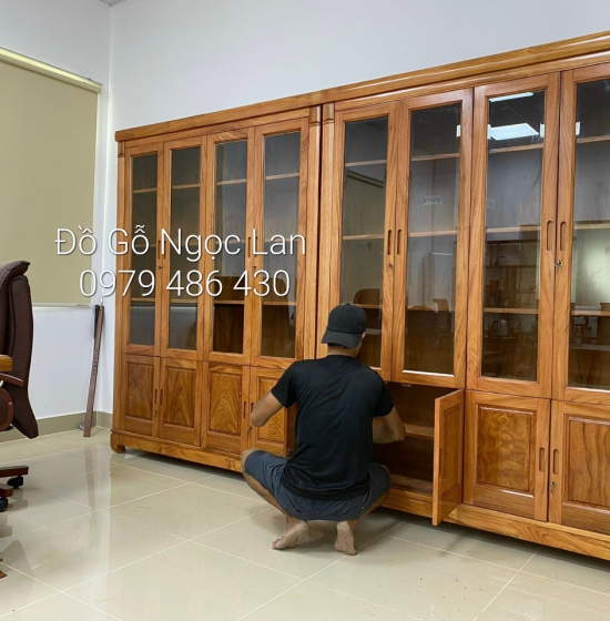 TỦ SÁCH - TỦ HỒ SƠ GỖ GÕ ĐỎ 4 CÁNH CAO CẤP