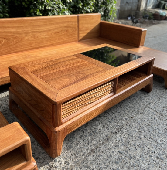 GHẾ SOFA GỖ HƯƠNG VÀNG CAO CẤP GÓC L 2M8 X 1M8 CHÂN CHOÃI 