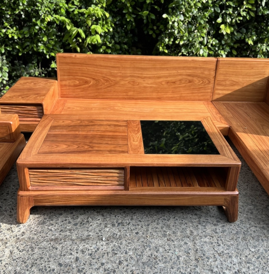 GHẾ SOFA GỖ HƯƠNG VÀNG CAO CẤP GÓC L 2M8 X 1M8 CHÂN CHOÃI 