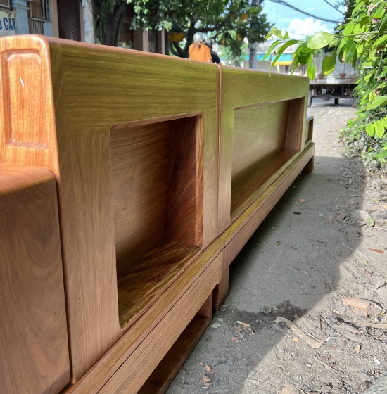 GHẾ SOFA GỖ HƯƠNG VÀNG CAO CẤP GÓC L 2M8 X 1M8 CHÂN CHOÃI 