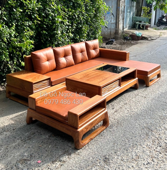 GHẾ SOFA GỖ HƯƠNG VÀNG CAO CẤP GÓC L 2M8 X 1M8 CHÂN CHOÃI 