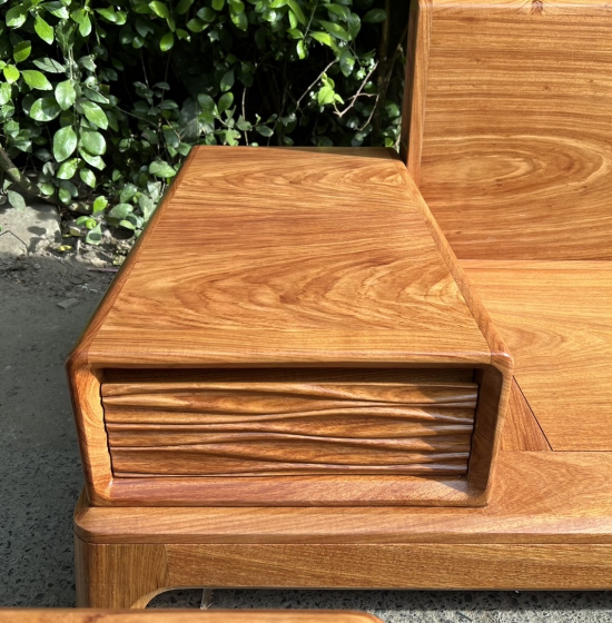 GHẾ SOFA GỖ HƯƠNG VÀNG CAO CẤP GÓC L 2M8 X 1M8 CHÂN CHOÃI 