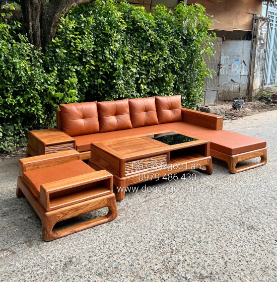 GHẾ SOFA GỖ HƯƠNG VÀNG CAO CẤP GÓC L 2M8 X 1M8 CHÂN CHOÃI 