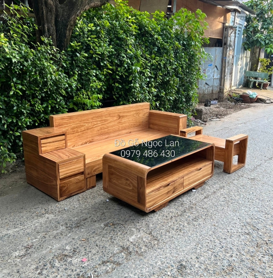 BÀN GHẾ SOFA VĂNG GỖ HƯƠNG XÁM 3 NGĂN KÉO - HIỆN ĐẠI 