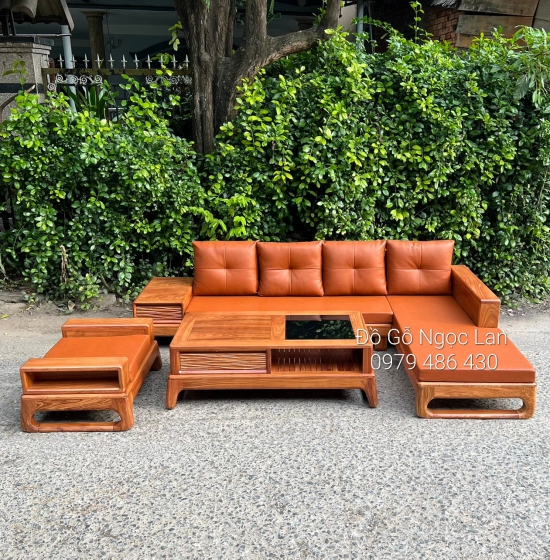 GHẾ SOFA GỖ HƯƠNG VÀNG CAO CẤP GÓC L 2M8 X 1M8 CHÂN CHOÃI 