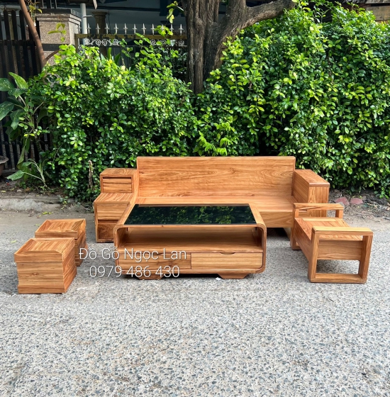 BÀN GHẾ SOFA VĂNG GỖ HƯƠNG XÁM 3 NGĂN KÉO - HIỆN ĐẠI 