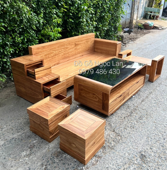 BÀN GHẾ SOFA VĂNG GỖ HƯƠNG XÁM 3 NGĂN KÉO - HIỆN ĐẠI 