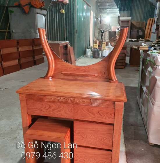BÀN TRANG ĐIỂM GỖ HƯƠNG ĐÁ 80CM - GƯƠNG TRÒN HIỆN ĐẠI