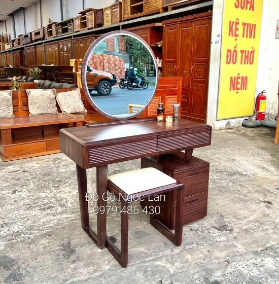 BÀN TRANG ĐIỂM GỖ MUN 1M GƯƠNG TRÒN - HIỆN ĐẠI 